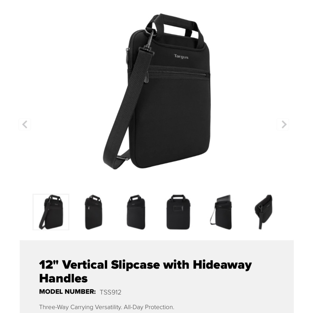 Targus Black Vertical Laptop Slipcase with Adjustable Shoulder Strap (new)